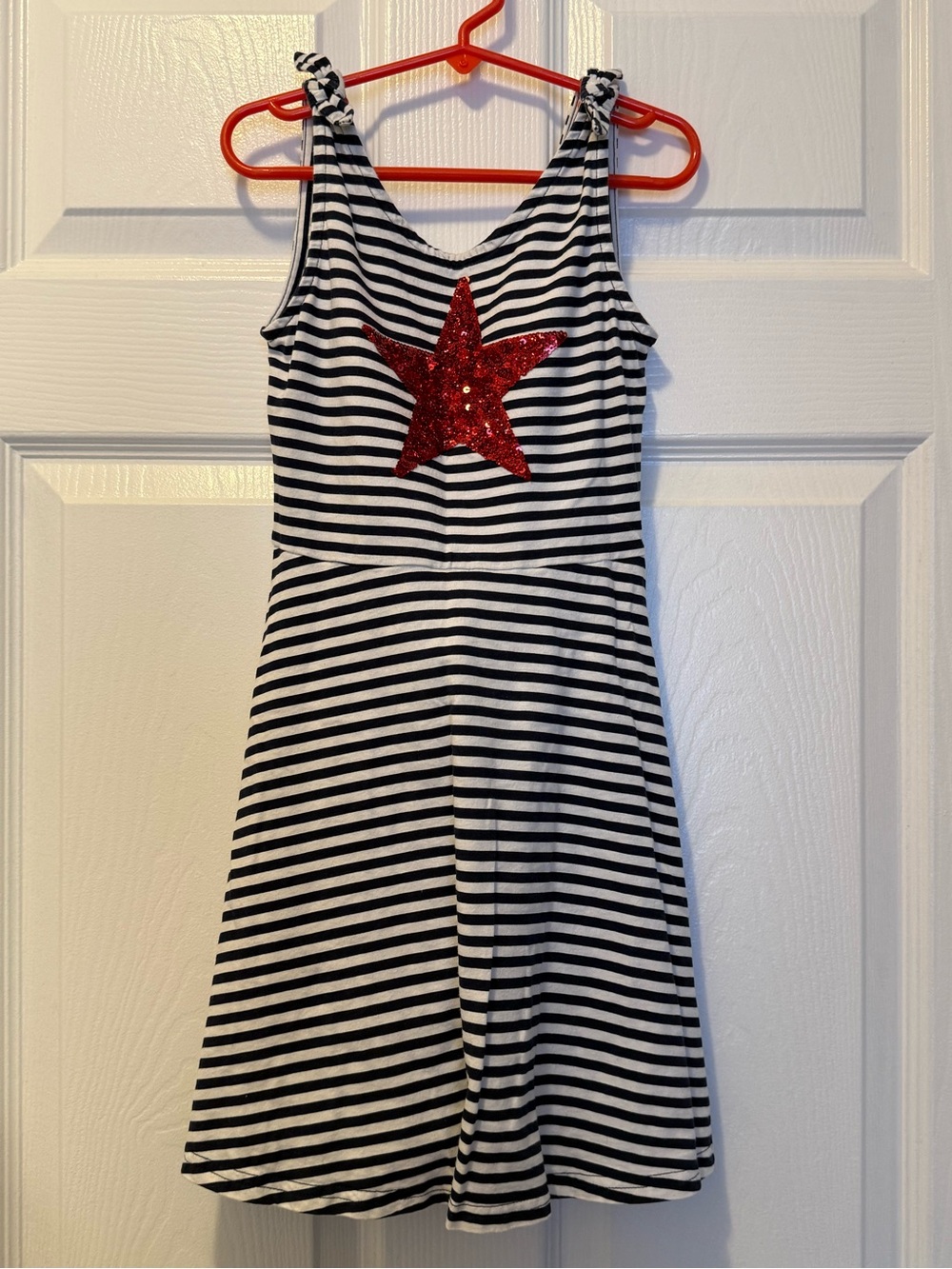 Place Black & White Striped Dress with Red Sequin Star